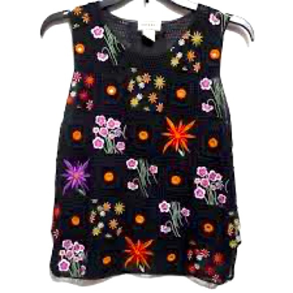 Vtg Jenni Max Embroidery Crochet Patch Layered Top